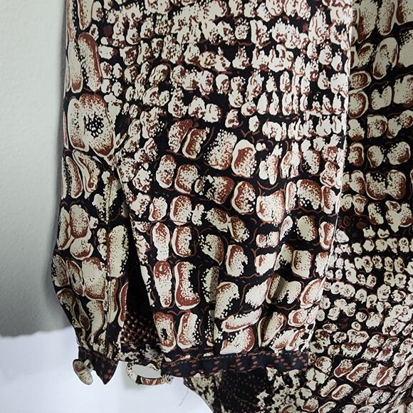 Vtg Jordan Womens Shirt Size 14 Button Brown Snake Skin Print Long Sleeve Retro - Picture 7 of 12